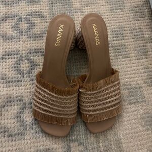 Kaanas Beige Woven Slide Sandals